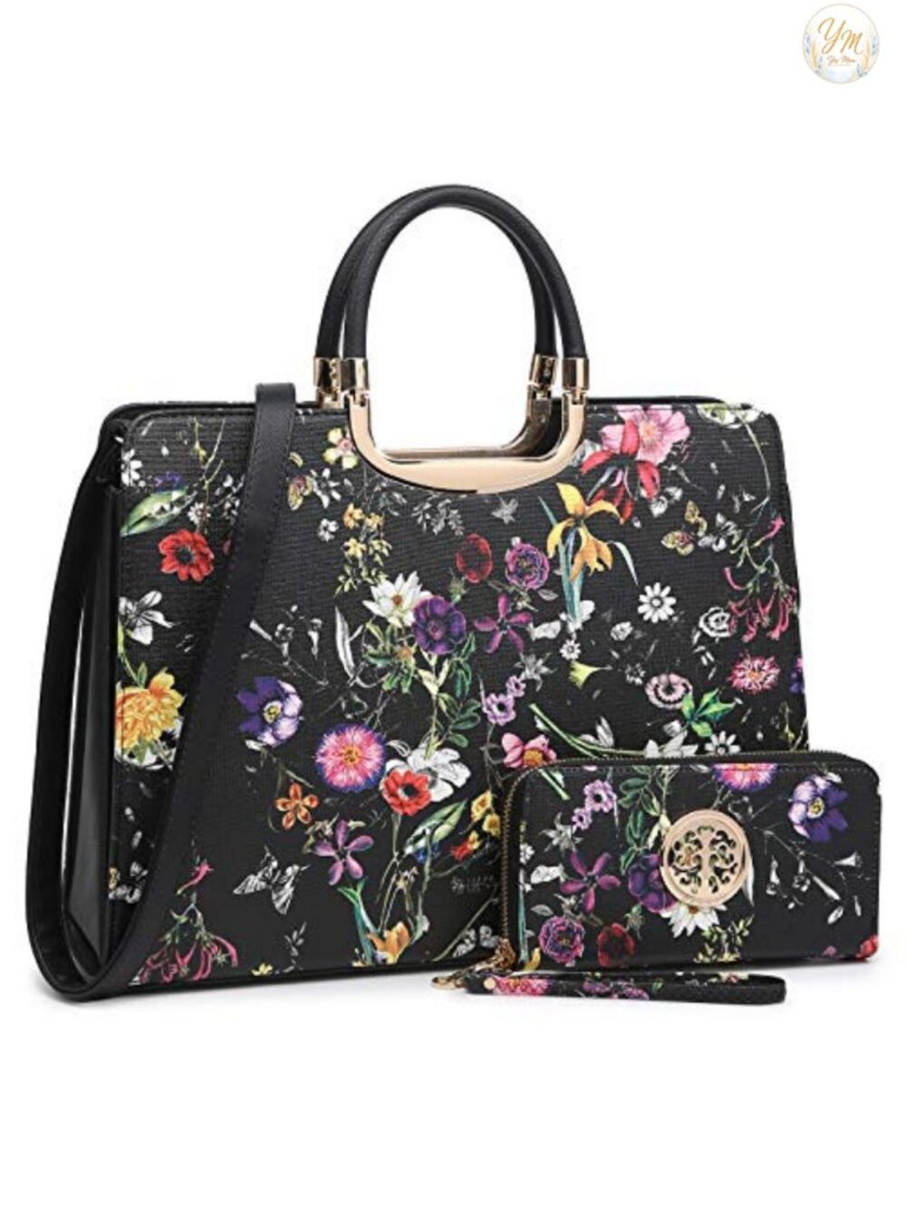 Vegan PU Leather Satchel Handbag with Matching Wallet Work Tote